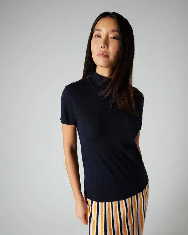Women Women039s Superfine Mock Neck Cashmere TShirtIn Navy Blue Navy Blue NPeal Tops and Tshirts Women Women039s Superfine Mock Neck Cashmere TShirtIn Navy Blue Navy Blue NPeal Tops and Tshirts