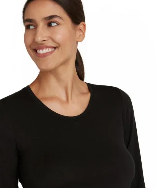 Women Women Long Sleeve Shirt Roundneck Daily ClimaWool Black FALKE Shirts
