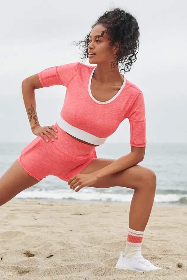 Women Workout Tops Free People Kilogear Cut Set The Tone Crop Tee Neon Melon