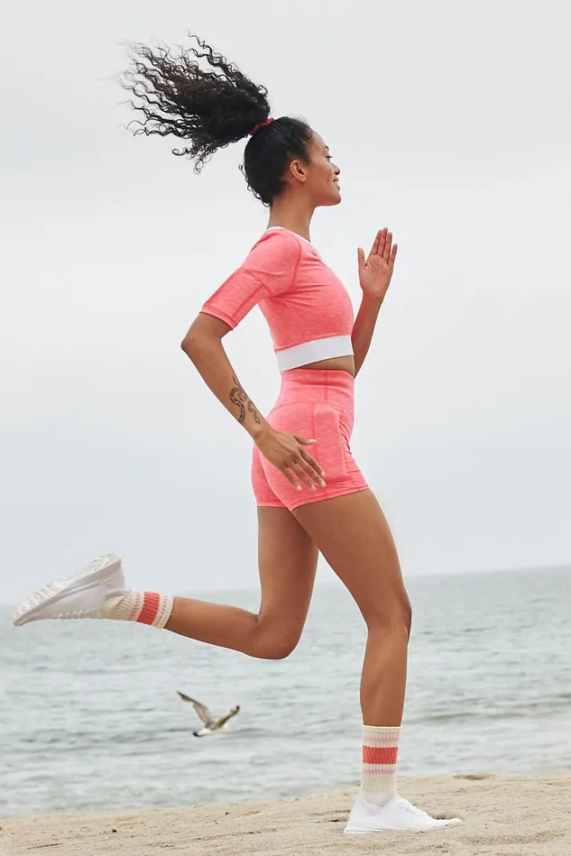 Women Workout Tops Free People Kilogear Cut Set The Tone Crop Tee Neon Melon
