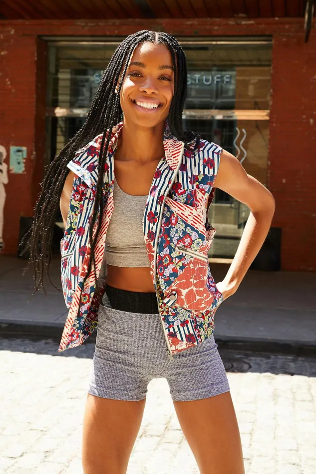 Women Workout Tops Free People Off The Grid Printed Vest Washed Red Combo