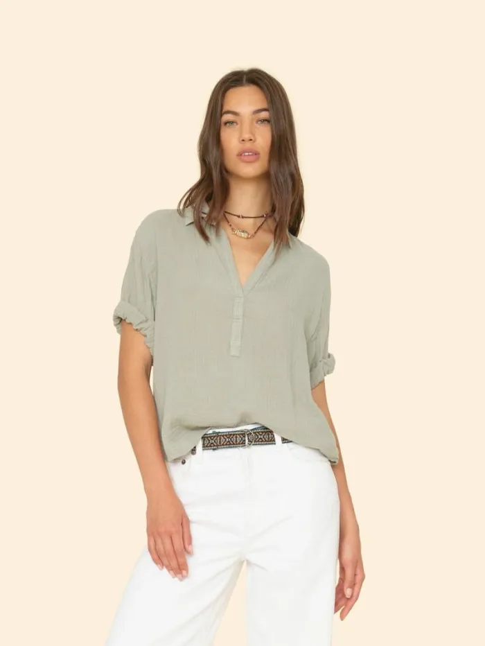 Xirena Aqua Grey Cruz Top Women Tops